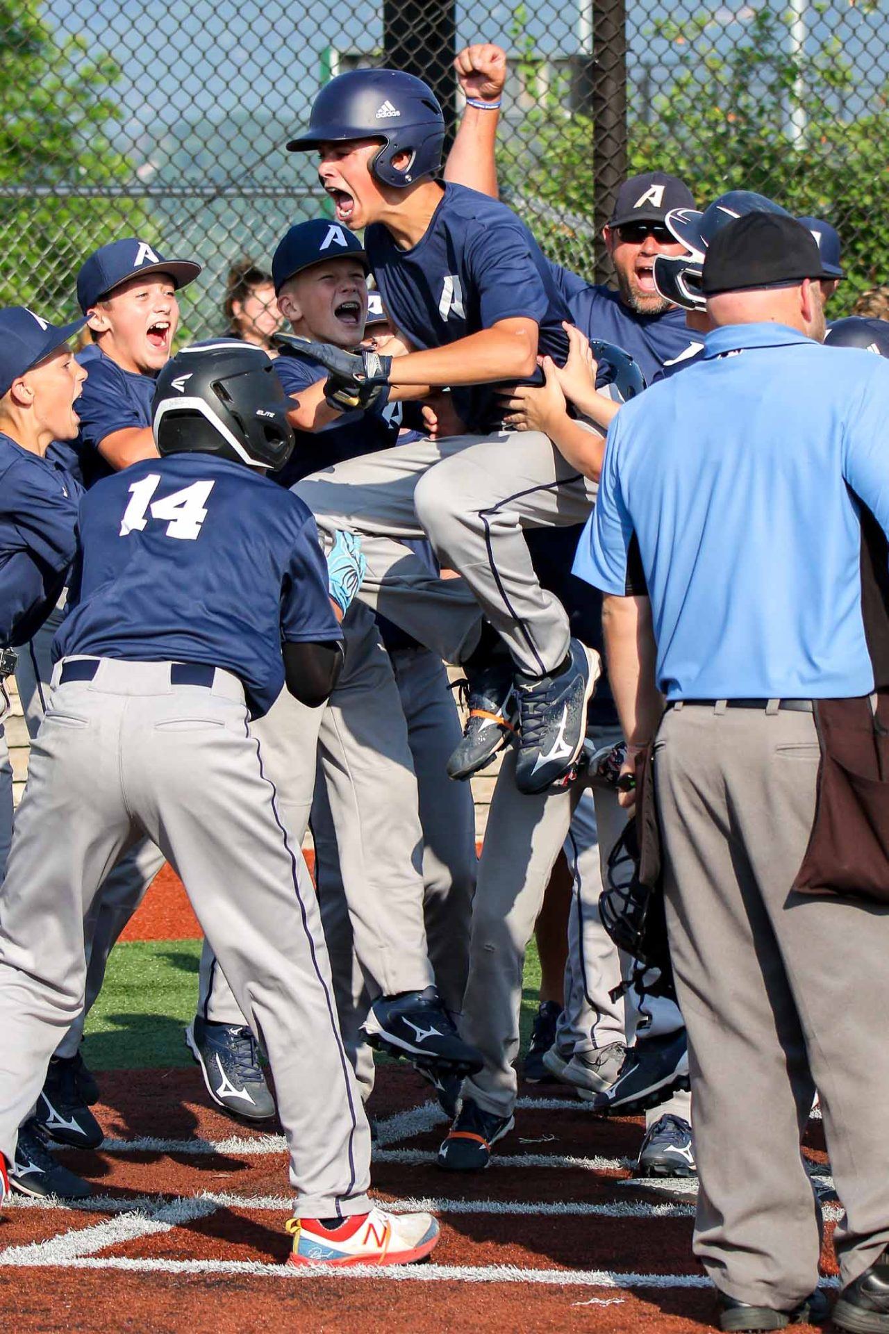 Team celebrating at home plate